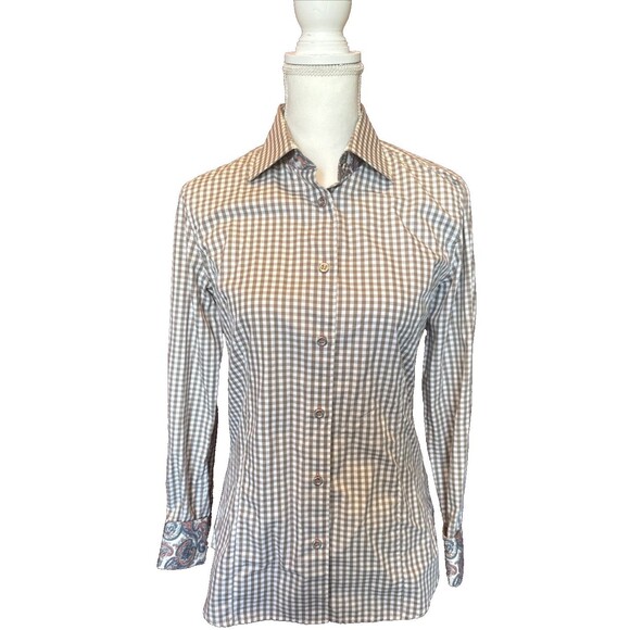 Jared Lang Madrird Gingham Paisley Button Down Medium - Picture 1 of 10